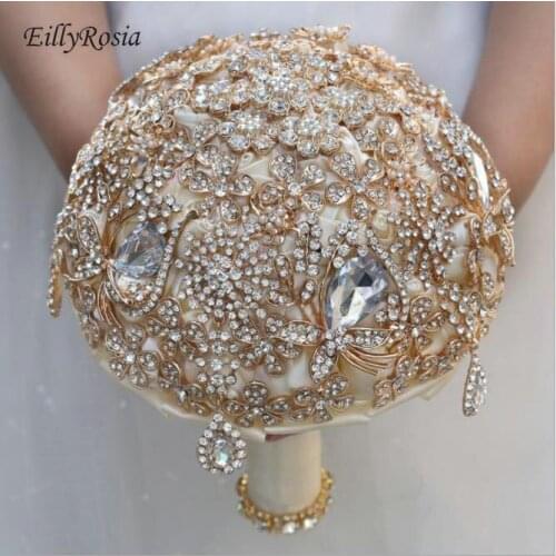 EillyRosia Luxurious Jewelry Brooch Bridal Bouquet for Bride Sparkly Crystals Handmade Africa Wedding Flowers Fast Shipping