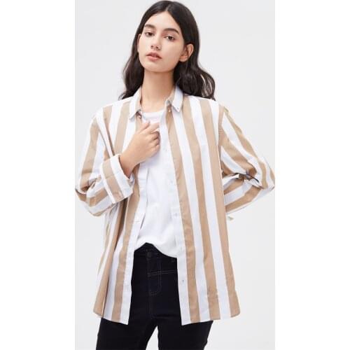Womens Stripes Button Down Shirts Roll-up Sleeve Tops V Neck Casual Work Blouses Loose Oversized Blouses Female Cotton Women