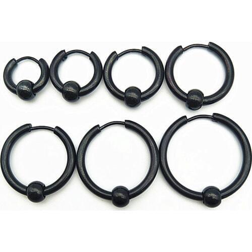 Mix 7 sizes 14pcs Fashion Men Punk Male Hoop Pendientes Titanium Steel Round Ball Cricle piercing Hoop Huggie Earrings Jewelry