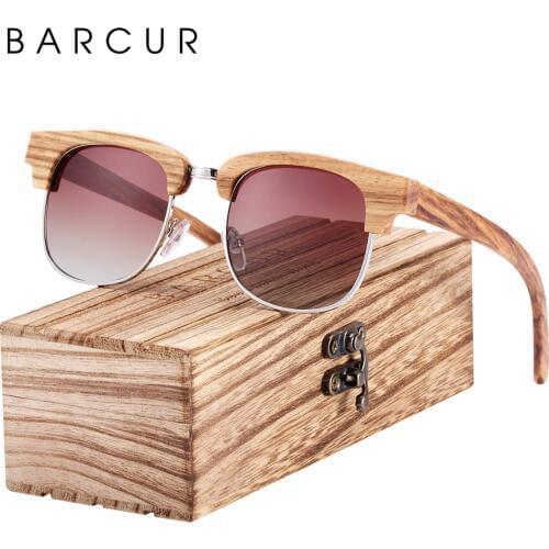 BARCUR Wood Gradient glass Womens Sunglasses Wooden Box free UV400 Protection Polarized oculos de sol feminino