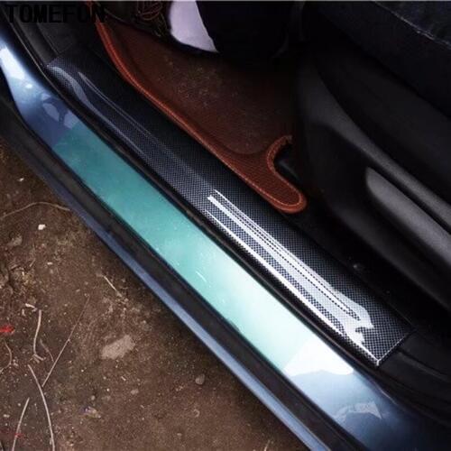 TOMEFON 4PCS For Mazda 3 Axela 2017 2018 Car Accessories ABS Carbon Fiber Car Door Sill Scuff Guard Protector Syling
