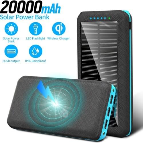 PINZHENG 20000mAh Solar Power Bank Portable PD 3.0 Fast Charging External Battery Power Bank For iPhone Samsung Xiaomi Charger