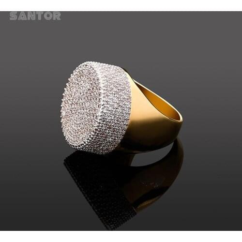 High End Micro Inlaid Zircon Gold-plated Hip-hop Ice Out Circle Big Ring Men Accessories