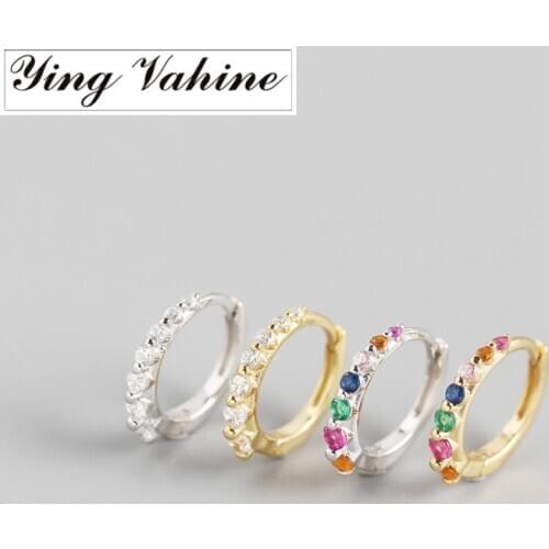 Ying Vahine 100% 925 Sterling Silver White & Coloured Zircons Round Circle Hoop Earrings for Women