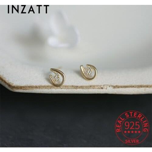 INZATT Real 925 Sterling Silver Zircon Letter U Stud 14k Gold Earrings For Women Punk Fine Jewelry Accessories Drop Shipping