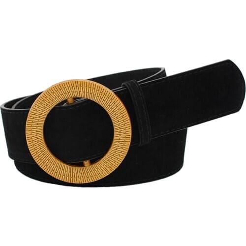 Hot New Design round resin buckle no pin Velvet Belts Women High Quality Fashion Wide Belt Girl coat Dress Black Waistband Lady