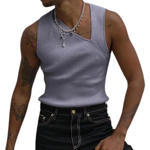 2021 New Summer Men Casual Vest Tops V-Neck Solid Color Knitted Sleeveless Slims Fit Tanks Tops Streetwear