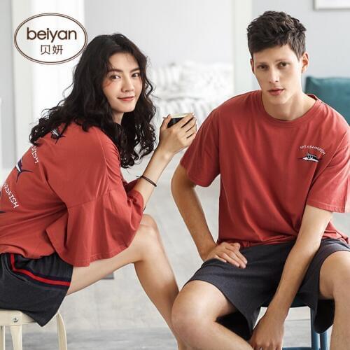 2019 Couple Summer Cotton Pajamas Women Short Sleeve suit Man Household Set