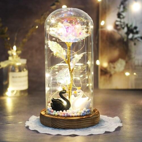 2021 LED Enchanted Galaxy Rose Eternal 24K Gold Foil Flower With Fairy String Lights In Dome For Wedding Fathers Day Gift Home