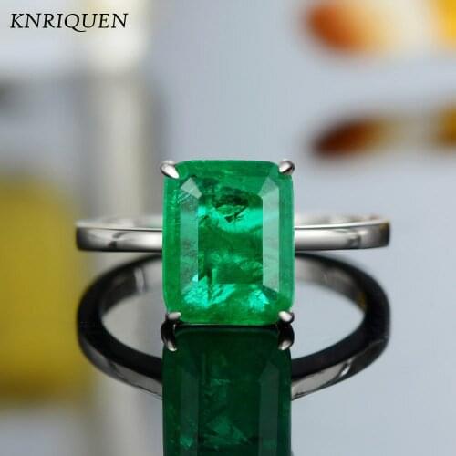 2021 Trend Real 925 Silver 8*10MM Emerald Gemstone Rings for Women Vintage Charms Cocktail Wedding Ring Anniversary Fine Jewelry