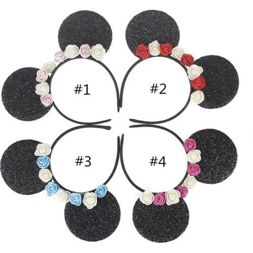 5 pcs/ lot , 22*19cm Childrens cute Mouse flower with fabric flowers headband hair band accessories