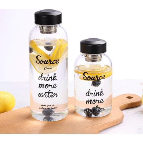 600ml 1000ml Letter Glass Bottle with Insulated Sleeve Large Capacity Water Bottle Student Portable Milk Fruit Juice Drink Cups