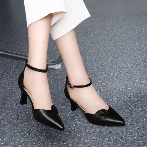 Autuspin Black Genuine Leather Shoes Women 2021 Autumn Fashion Pointed Toe High Heel Pumps Ladies Party Working Dress Mujer Shoe