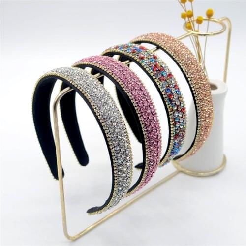 Full Crystal Luxury Hair Accessories Hairbands Sparkly Padded Rhinestones Headbands Headdress Black White Pink Women Headband