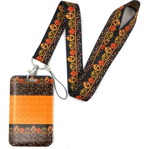 Happy Halloween Fashion Lanyard ID Badge Holder Bus Pass Case Cover Slip Bank Credit Card Holder Strap Card Holder