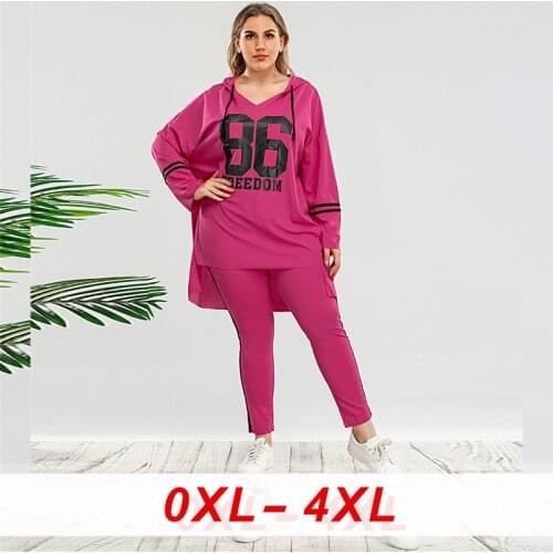 Digital Letter Plus Size Casual Women Hooded Sweatshirt Set Women Long Sleeve Cotton Oversize Pullover Hoodie Tracksuit Pants