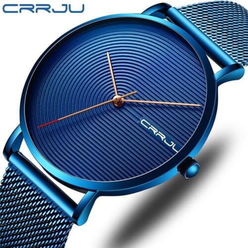 CRRJU 2164 Fashion Casual Quartz Watch Mesh Strap Waterproofluxury simple design Ultra thin stainless steel men watch