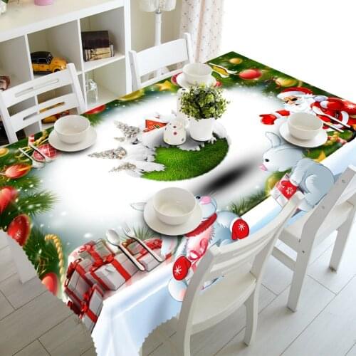 Home Decor Round Christmas Tablecloth 3d White Snowman Pattern Thicken Polyester Cotton Rectangular Banquet Party Table Cloth