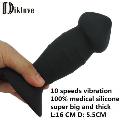 100% medical silicone black dildo vibrator very thick 55mm L 16 cm 10 speeds vibrating penis anal butt plug sex toy big vibrator