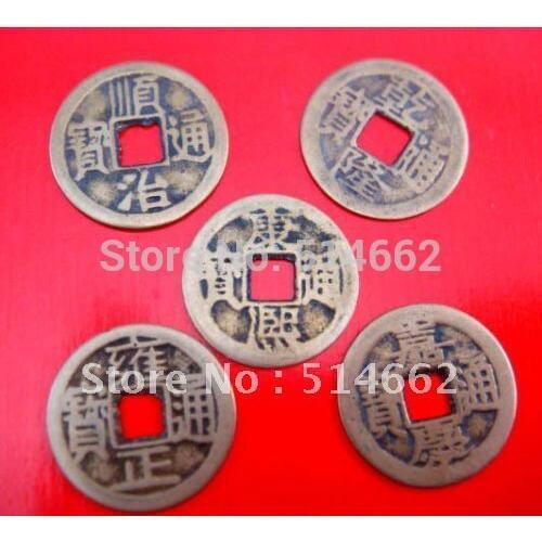 FENG SHUI Five AUSPICIOUS I-CHING COINS W Red Envelop 2015 money Drawing new fashion charm
