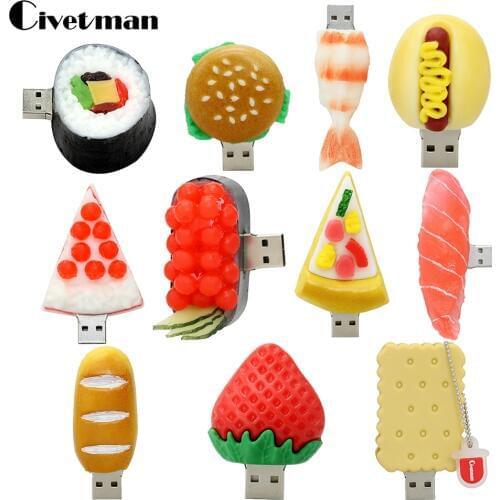 Pendrive Cartoon Korean Sushi Hamburger Food USB Flash Drive Pen Drive 4GB 8GB 16GB 32GB 64GB USB 2.0 Flash Memory Stick Gifts