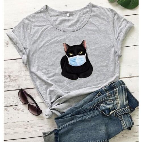 Funny cat colorful print women fashion cute grunge tumblr street style t shirt young hipster pure cotton casual tees vintage top