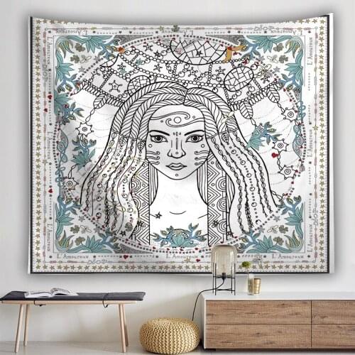 Indians Girl Tapestry Wall Hanging Witchcraft Medieval Vintage Tarot Fairy Tale Aesthetic Nordic Room Decor African Tribe Art