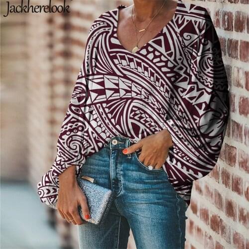 Jackherelook Vintage Polynesain Tattoos Ladies Tops Samoa Tribal Floral Design Summer Spring Chiffon Blouses Shirts Femme 2021