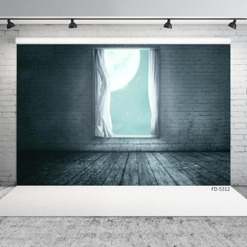 Brick Wall Wooden Floor Moon Curtain Photo Backdrop Vinyl Background for Baby Children Portrait Photobooth Photography Props