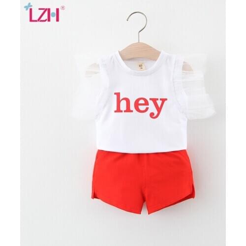 LZH 2021 Summer Sleeveless Thin Section Toddler Girls Clothing T-Shirt + Shorts 2Pcs Sets For Children Letter Printing Kids Suit