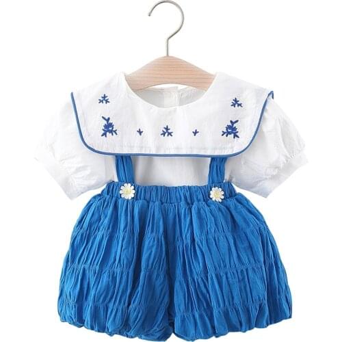 2pcs Toddler Girls Clothes Sets Summer Lantern Shorts + Shirt Kids Outfit Square Collar Childrens Clothes
