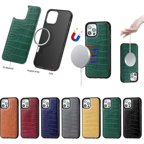 Crocodile Pattern Leather Magnetic Phone Case For iPhone 12 Mini 12 12 Pro Max Support for Magsafe Charger Magnetic Phone Case