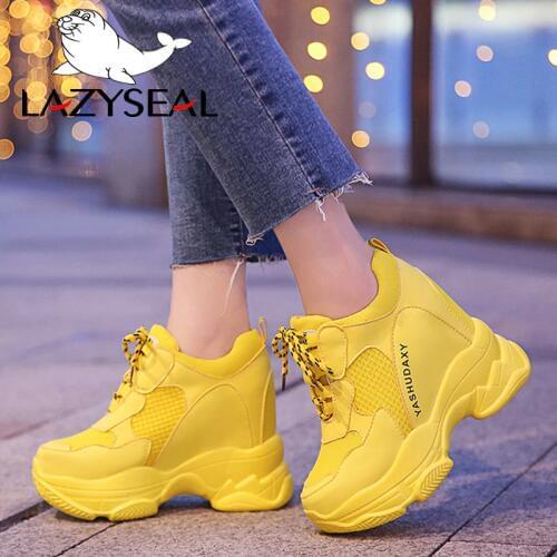 LazySeal Colorful Air Mesh Women Sneakers Autumn Height Increasing Ankle Boots For Women Non-slip Lace-up Platform Woman Shoes