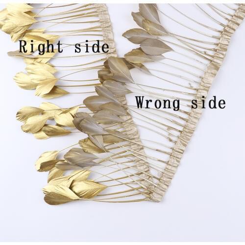 1meter Gold/Silver Stripped Real Goose feather Trim Ribbon 6-8 inches Dresses Clothing Sewing Accessory Crafts feathers fringe