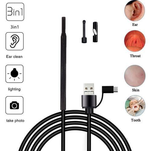 Multifunctional Endoscope 3 in 1 Ear Cleaning Tool Visual Earpick With Mini Camera Micro Video Camcorder USB Type-C Ear Spoon