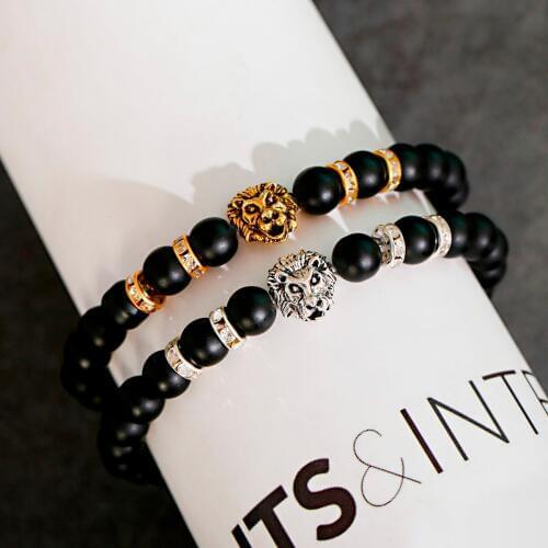 Fashion Lion Yoga Bracelet Homme Men Bileklik Charm Black Matte Natural Stone Beads Bracelet Men Braclet Jewelry