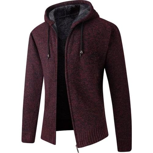 Men hooded cardigan qiu dong season with velvet with thick solid color zipper knitwear fashion warm leisure jacket