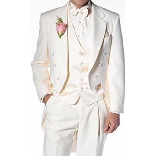 ANNIEBRITNEY Ivory 3 Piece Wedding Suit For Men 2020 New Arrival High Quality Notched Lapel Tailcoat Custom Suits Costume Homme