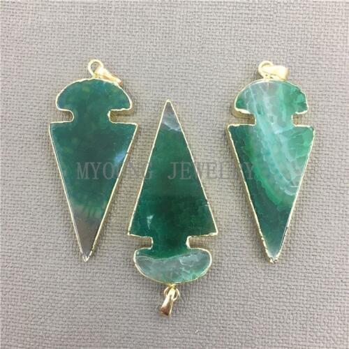 MY0311 Green Arrow Shape Lace Onyx Dragon Pendant,Agates Pendant Charm with Gold Color Edge for Necklace