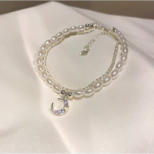 2021 New Sweet Pearl Temperament Double Bracelets Elegant Fresh Senior Moon Modelling Crystal Women Bracelets Jewelry