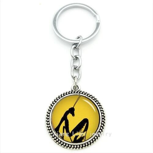 New trendy sun animals design keychain mantis insects silhouettes yellow artwork insect zoologist ring jewelry women gift T450