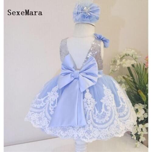 New Cute Baby Girls First Birthday Dress Girls Christmas Dress Birthday Party Gown with Bow