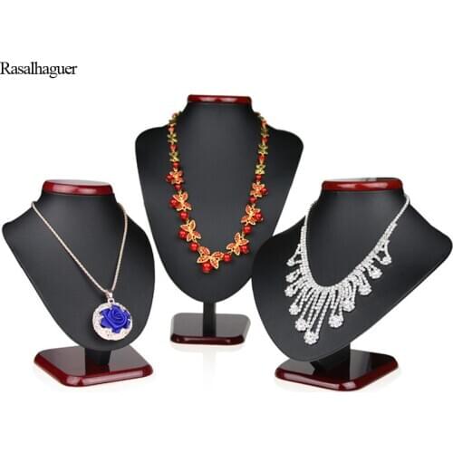 Wholesale 3 Options Model Luxury Black Leather Jewellery Display Necklaces Bust Pendants Stand Choker Holder Jewellery Rack Show