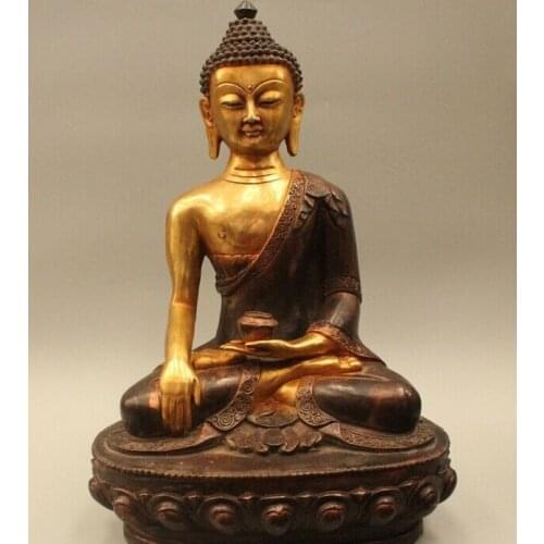 Wholesale factory 20" Tibet Tibetan Buddhism Bronze Gild Shakyamuni Amitabha Buddha Bowl Statue AE1024 ab1025