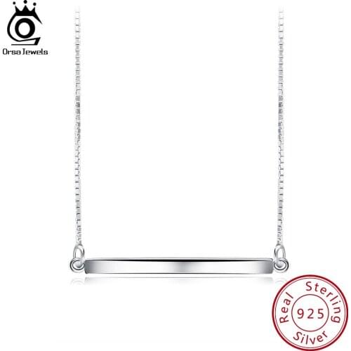 ORSA JEWELS 925 Sterling Silver Bar Pendant Necklaces for Men/Women Genuine Sliver Necklace Fashion Jewelry Lovers Gift SN09