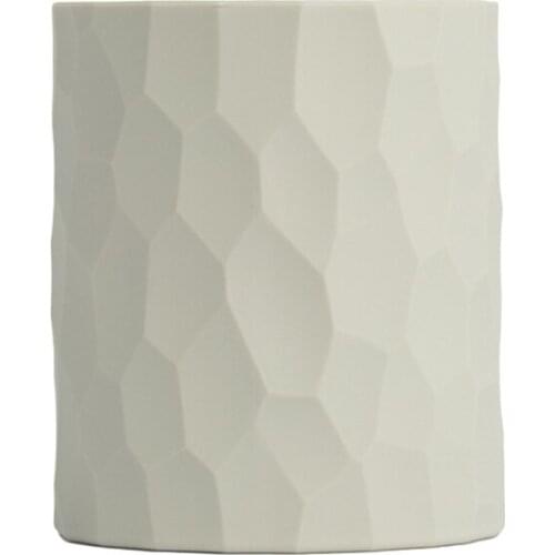 C90C Simple Cylinder-like Pencil Holder Irregular Geometric Patterns Carved Pencil Organizer Box Decorative Pencil Holder