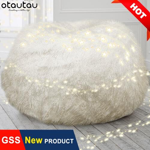 White Fluffy Long Fur Sofa Cover No Stuffed Beanbag Pouf Ottoman Big Bean Bag Chair Futon for Kids Adults Relax Lounge Furniture