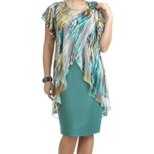 Plus Size Summer Dress Womens Clothing Knee Length Fake Two-Piece Dress Large Size Chiffon Ruffles Fashion Womens Dress