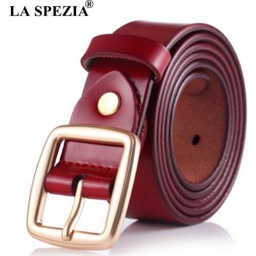 LA SPEZIA Red Leather Women Belt for Jeans Casual Pin Buckle Belt Ladies Cowskin Female Waist Belts High Quality Accessories
