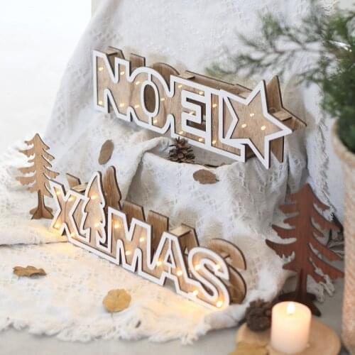 Christmas Letter Lights LED Wood letters Chain Lamp Xmas Snow Noel Christmas Decoration Fairy Lights Novelty Night Light